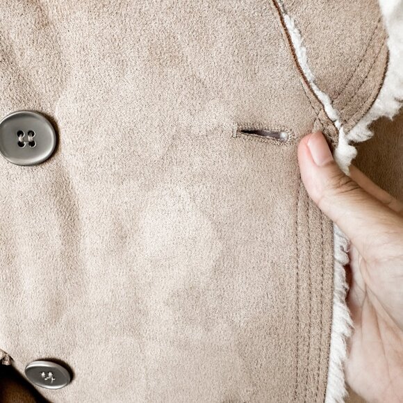 Vintage Y2K Brown Suede Faux Fur Fleece Lined Motorcycle Biker Jacket Size L - Picture 4 of 8